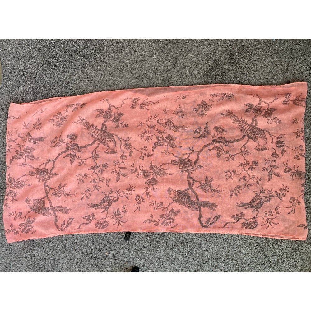 Pink lightweight infinity scarf with flowers/birds, 17 inches X 36 inches